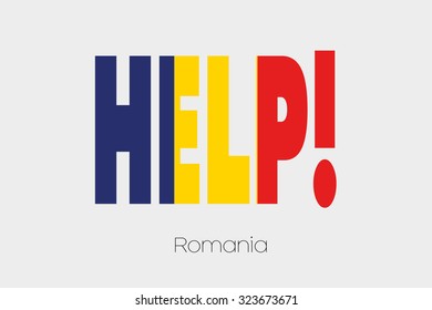A Flag Illustration inside the word Help of the country of Romania