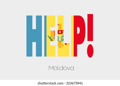A Flag Illustration inside the word Help of the country of Moldova