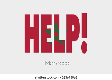 A Flag Illustration inside the word Help of the country of Morocco