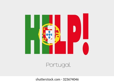 A Flag Illustration inside the word Help of the country of Portugal