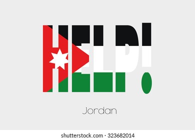 A Flag Illustration inside the word Help of the country of Jordan