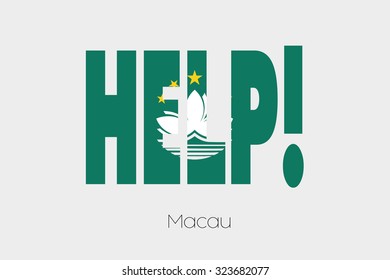 A Flag Illustration inside the word Help of the country of Macau