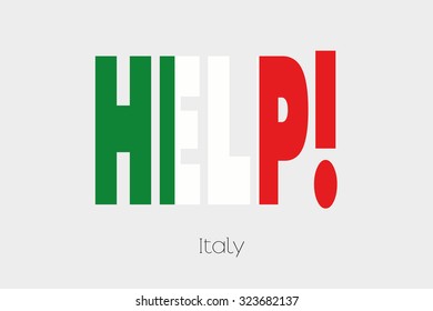A Flag Illustration inside the word Help of the country of Italy