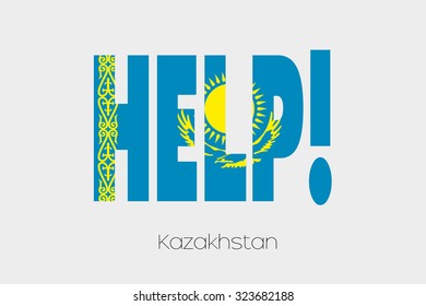 A Flag Illustration inside the word Help of the country of Kazakstan