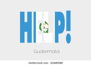 A Flag Illustration inside the word Help of the country of Guatemala