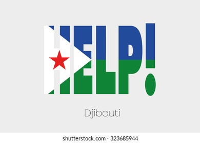 A Flag Illustration inside the word Help of the country of Djibouti