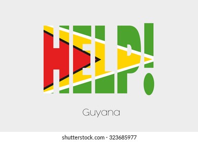 A Flag Illustration inside the word Help of the country of Guyana