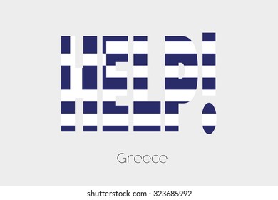 A Flag Illustration inside the word Help of the country of Greece