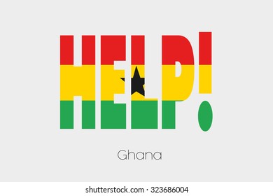 A Flag Illustration inside the word Help of the country of Ghana