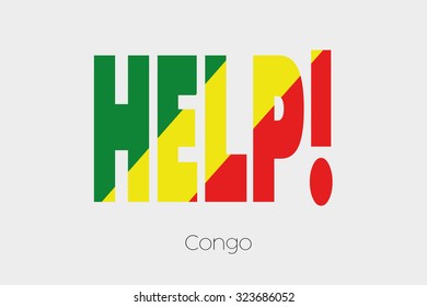 A Flag Illustration inside the word Help of the country of Congo