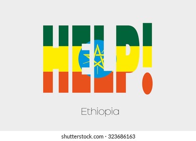 A Flag Illustration inside the word Help of the country of Ethiopia