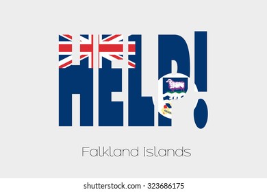 A Flag Illustration inside the word Help of the country of Falkland Islands