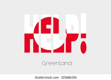 A Flag Illustration inside the word Help of the country of Greenland