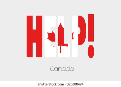 A Flag Illustration inside the word Help of the country of Canada