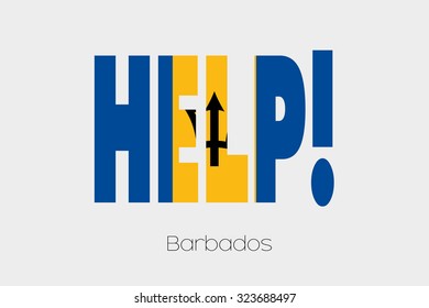 A Flag Illustration inside the word Help of the country of Barbados
