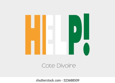 A Flag Illustration inside the word Help of the country of Cote Divoire