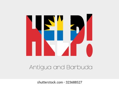 A Flag Illustration inside the word Help of the country of Antigua and Barbuda
