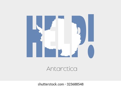 A Flag Illustration inside the word Help of the country of Antarctica