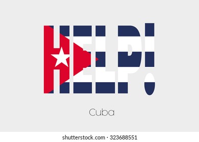 A Flag Illustration inside the word Help of the country of Cuba