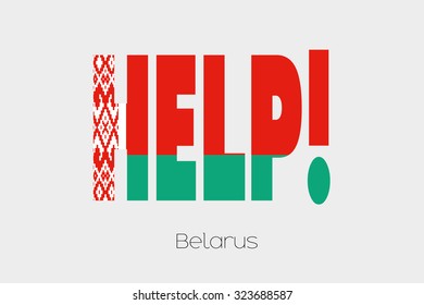 A Flag Illustration inside the word Help of the country of Belarus