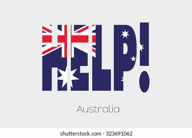 A Flag Illustration inside the word Help of the country of Australia