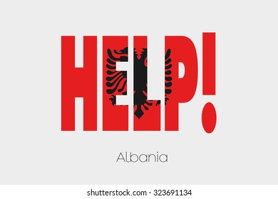 A Flag Illustration inside the word Help of the country of Albania
