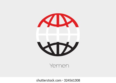 A Flag Illustration inside a world icon of Yemen