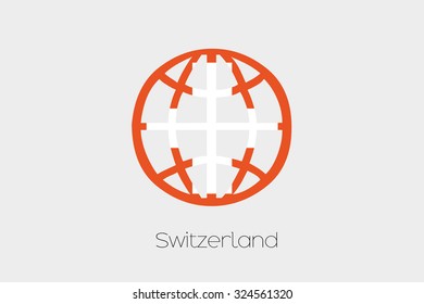 A Flag Illustration inside a world icon of Switzerland
