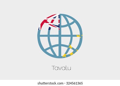 A Flag Illustration inside a world icon of Tavalu