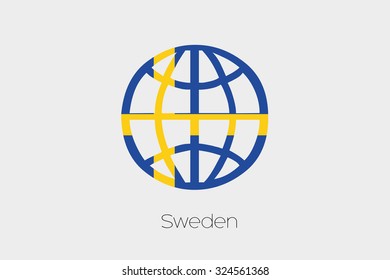 A Flag Illustration inside a world icon of Sweden