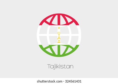 A Flag Illustration inside a world icon of Tajikistan