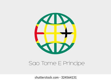 A Flag Illustration inside a world icon of Sao Tome E Principe