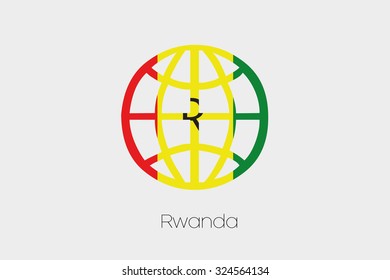 A Flag Illustration inside a world icon of Rwanda