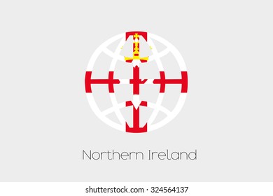 A Flag Illustration inside a world icon of Northern Ireland