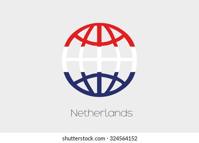 A Flag Illustration inside a world icon of Netherlands