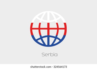 A Flag Illustration inside a world icon of Serbia
