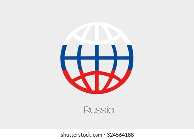 A Flag Illustration inside a world icon of Russia