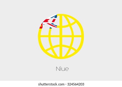 A Flag Illustration inside a world icon of Niue