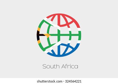 A Flag Illustration inside a world icon of South Africa