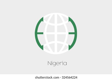 A Flag Illustration inside a world icon of Nigeria