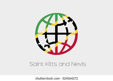 A Flag Illustration inside a world icon of Saint Kitts and Nevis