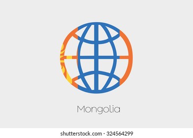 A Flag Illustration inside a world icon of Mongolia