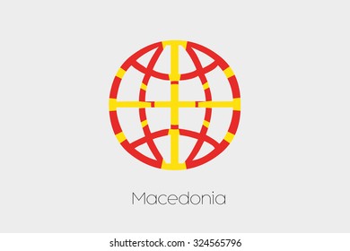 A Flag Illustration inside a world icon of Macedonia