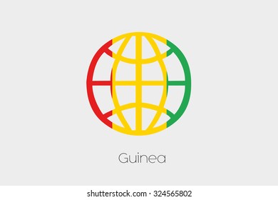 A Flag Illustration inside a world icon of Guinea