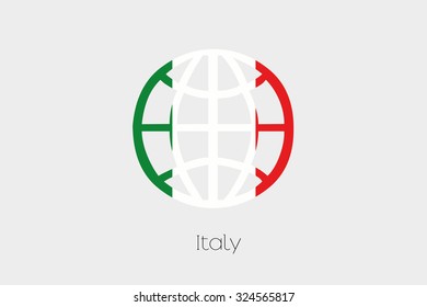 A Flag Illustration inside a world icon of Italy