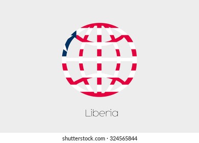 A Flag Illustration inside a world icon of Liberia