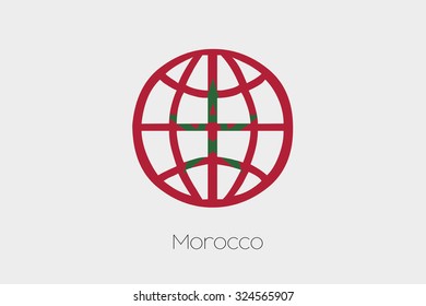 A Flag Illustration inside a world icon of Morocco