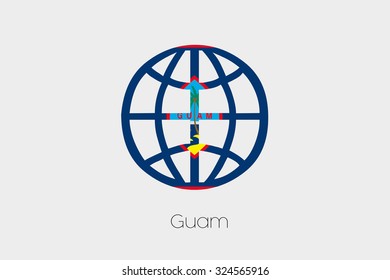 A Flag Illustration inside a world icon of Guam
