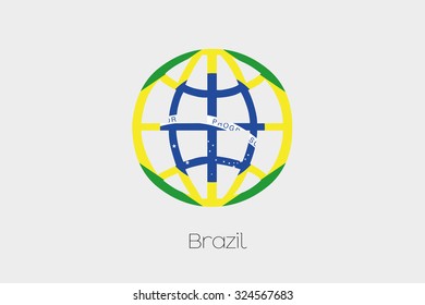 A Flag Illustration inside a world icon of Brazil