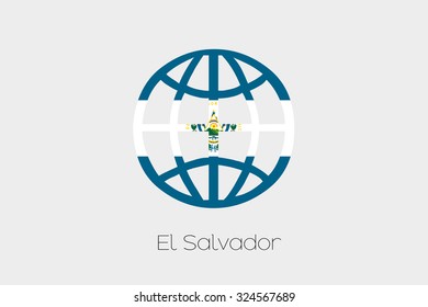 A Flag Illustration inside a world icon of El Salvador